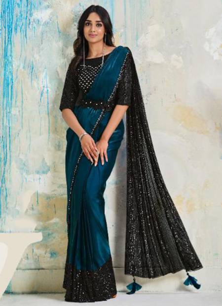 Blue Colour Taranaah Satin Silk Party Wear Wholesale Saree Collection 22405
